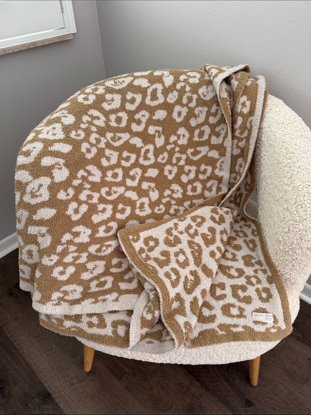 Barefoot Dreams Tan and Cream Leopard Print Throw Blanket